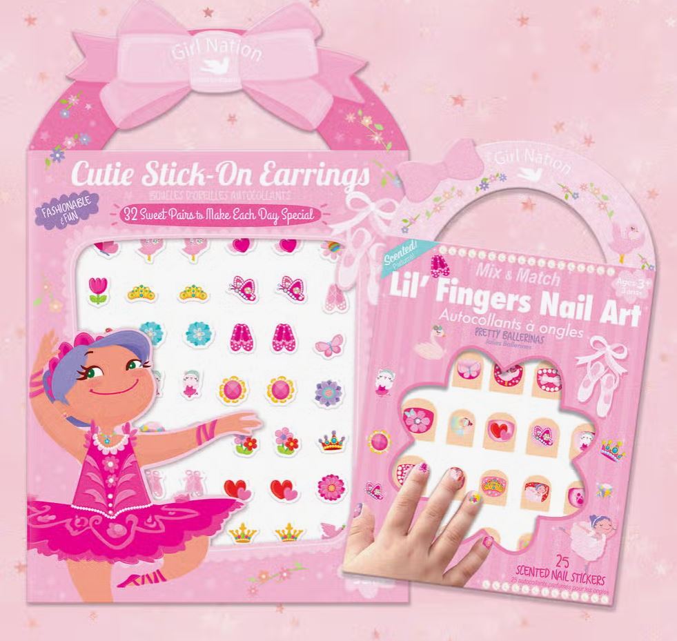 Girl Nation "Ballerina" Stickon Earring and Nail sticker Gift Set On